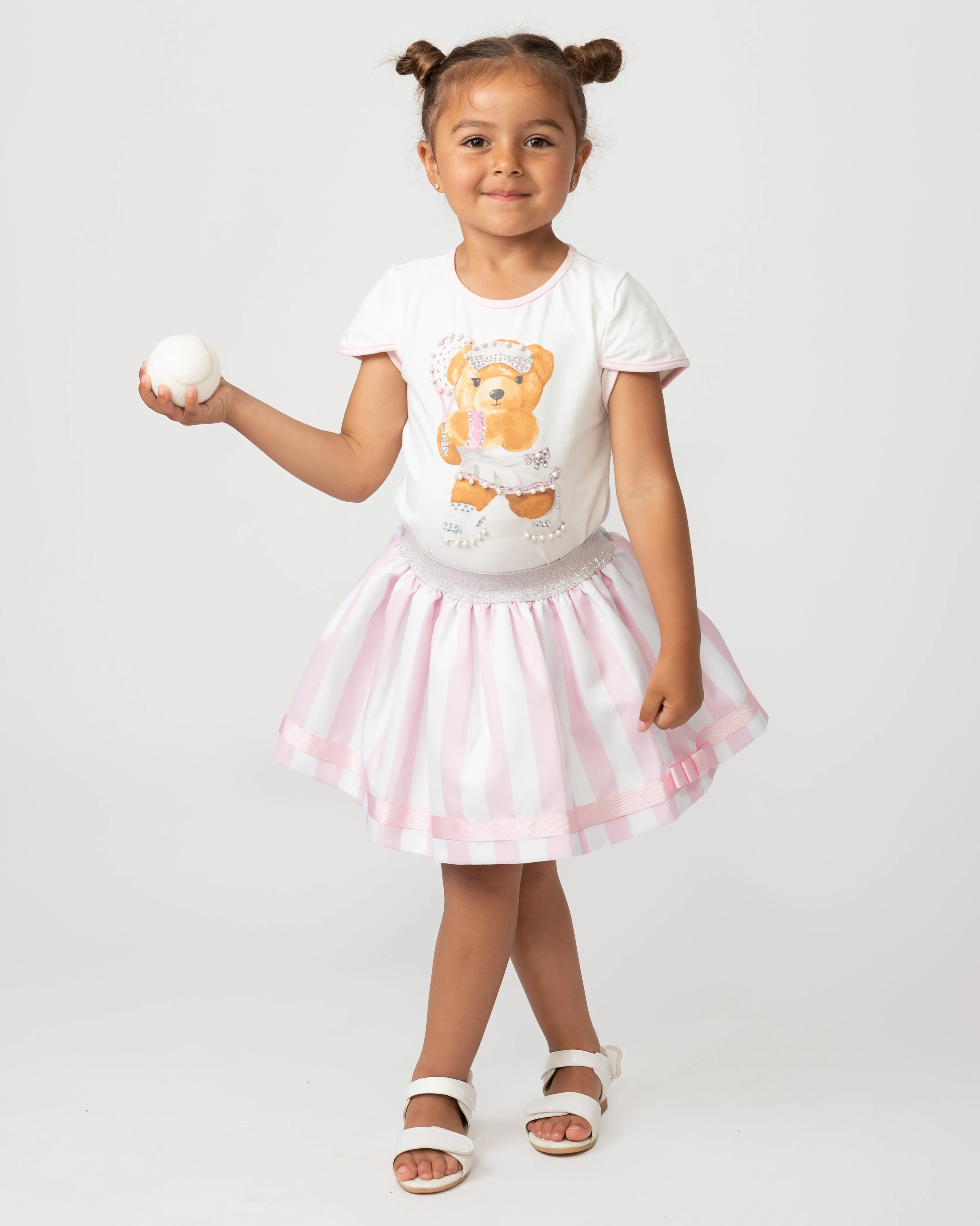 Caramelo Kids Girls Pink Teddy Bear Tennis Skirt Set