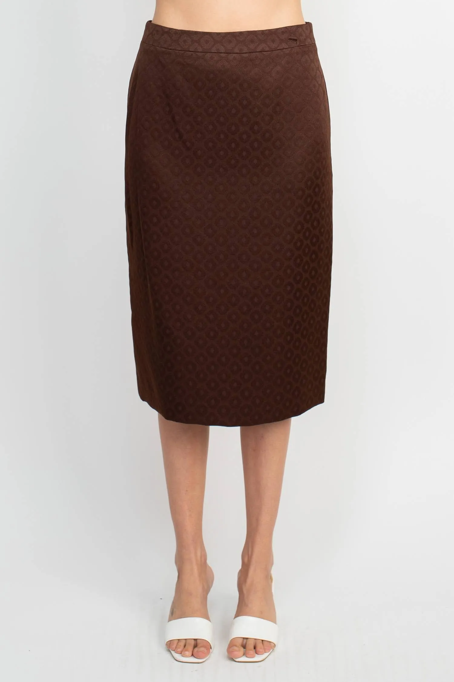 Crew Neck Long Sleeve Zipper Front Pencil Skirt Slit Back Jacquard Skirt Set
