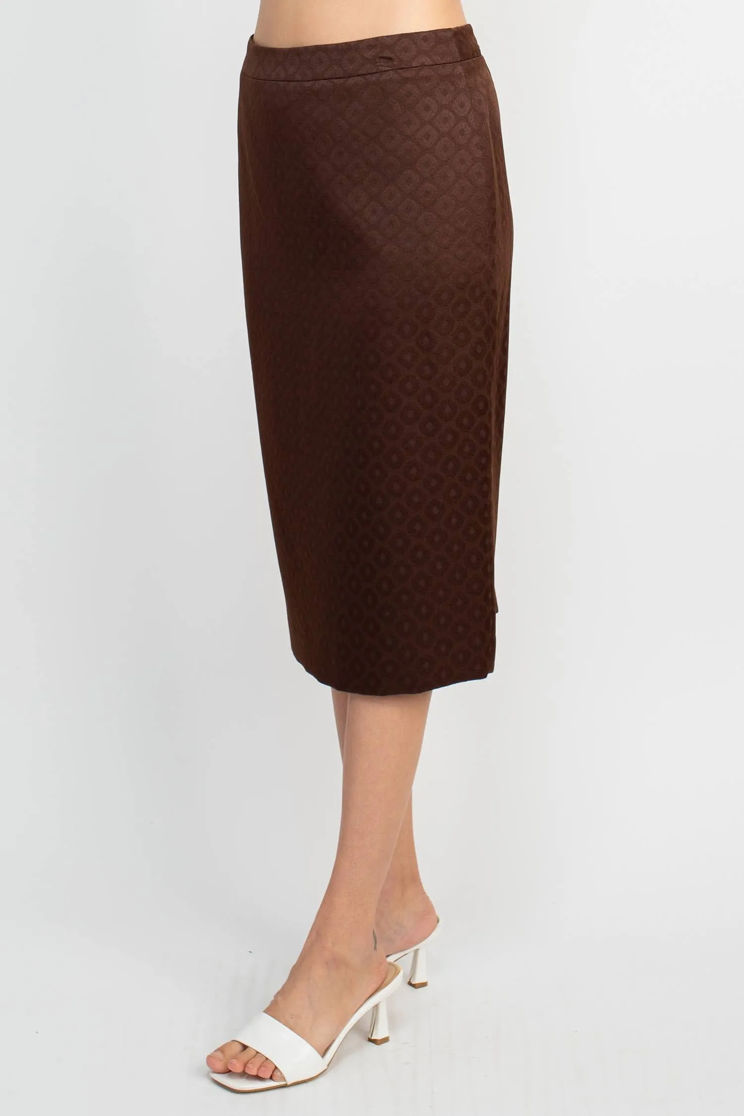 Crew Neck Long Sleeve Zipper Front Pencil Skirt Slit Back Jacquard Skirt Set