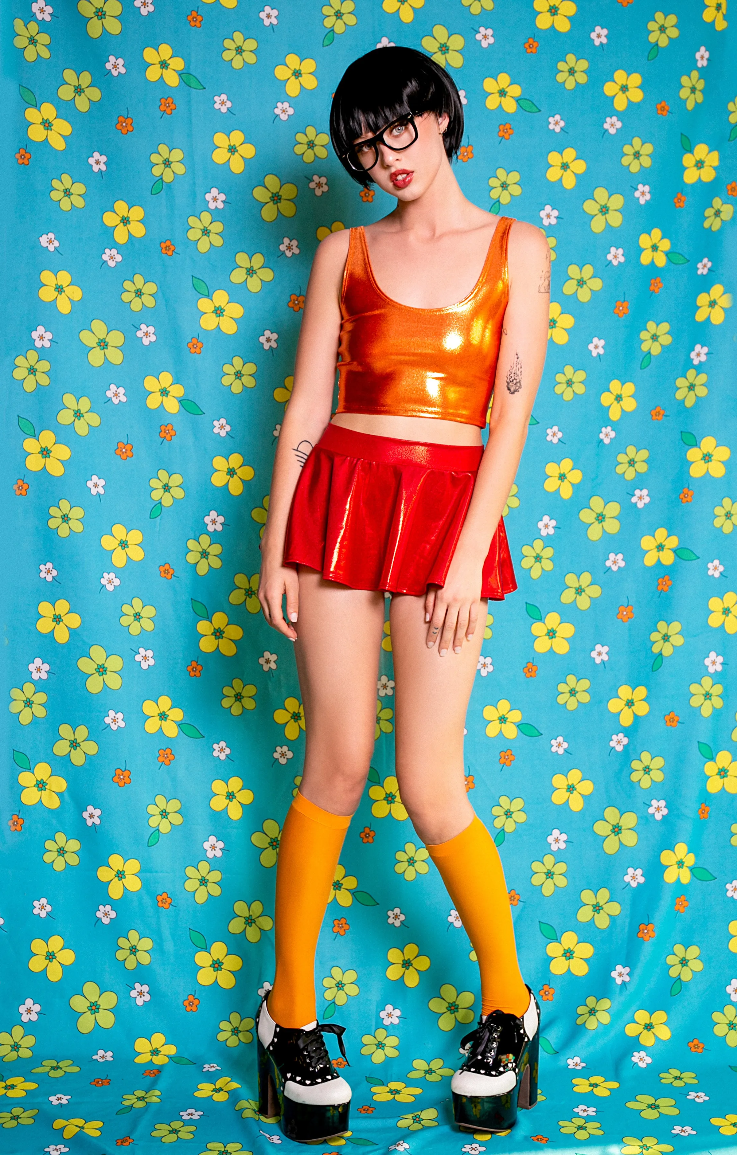 Hologram Mini Circle Skirt in Red