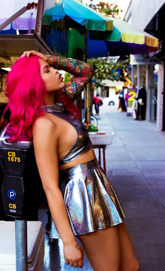 Hologram Mini Circle Skirt in Silver