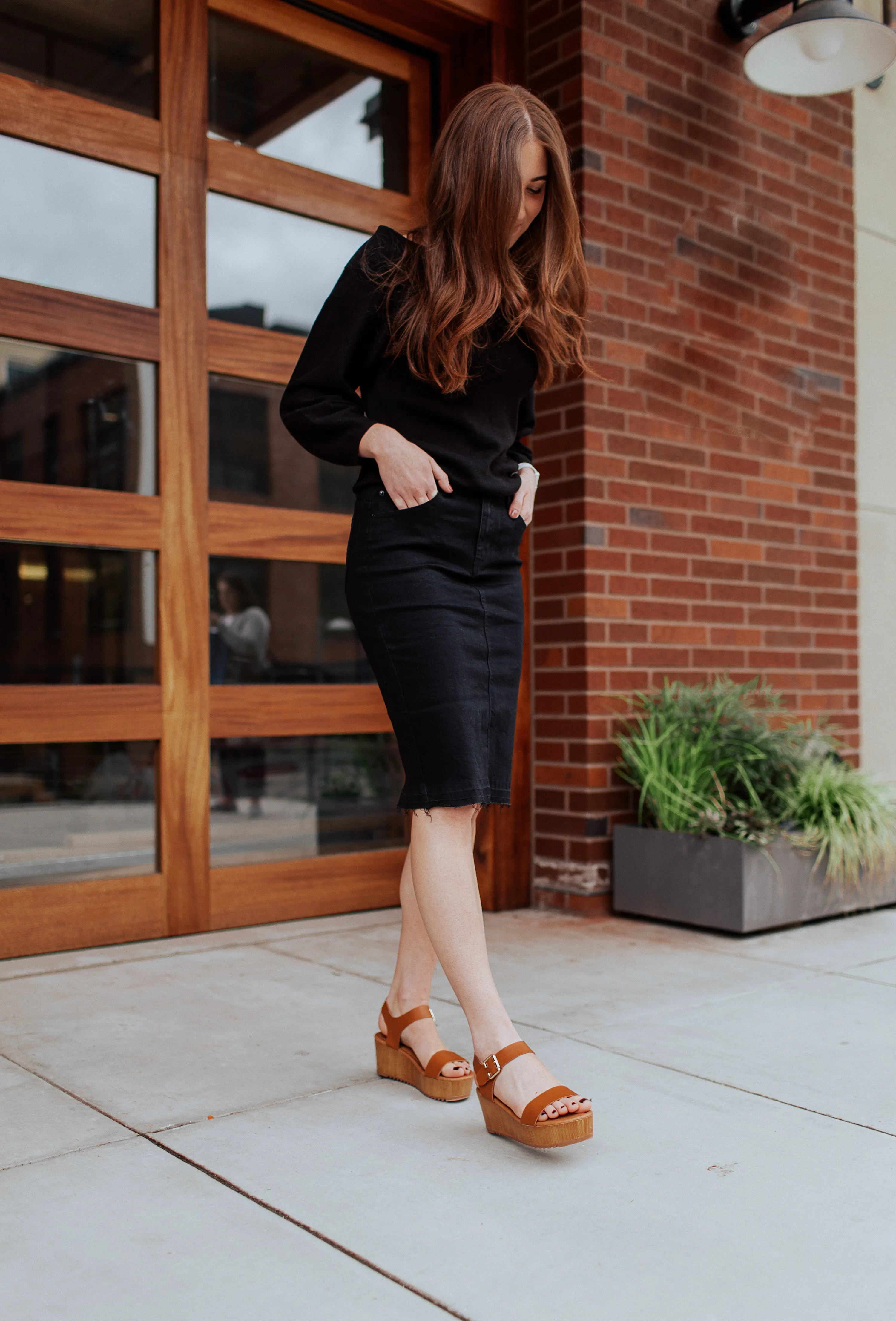 Joelle Distressed Denim Skirt in Black