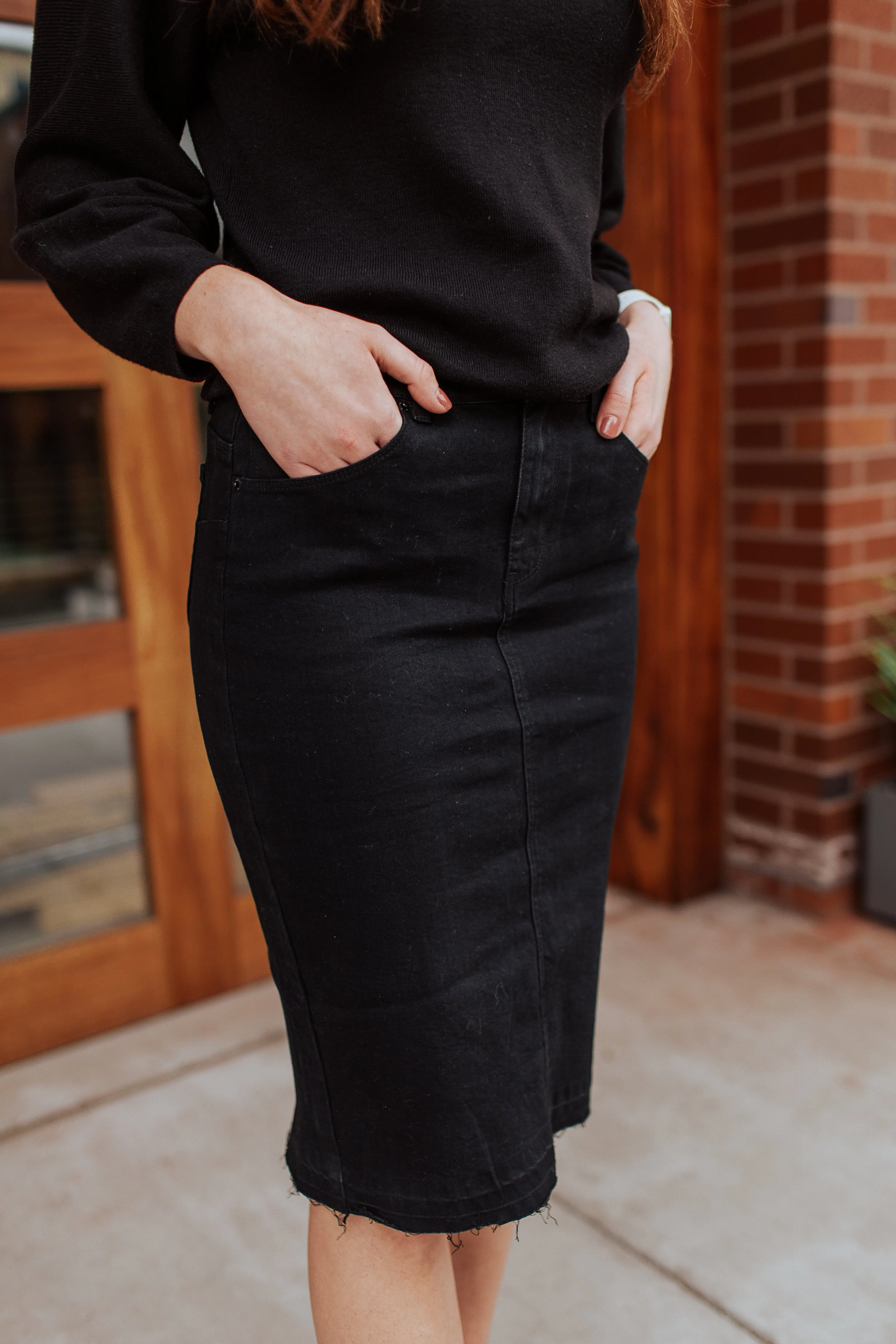 Joelle Distressed Denim Skirt in Black