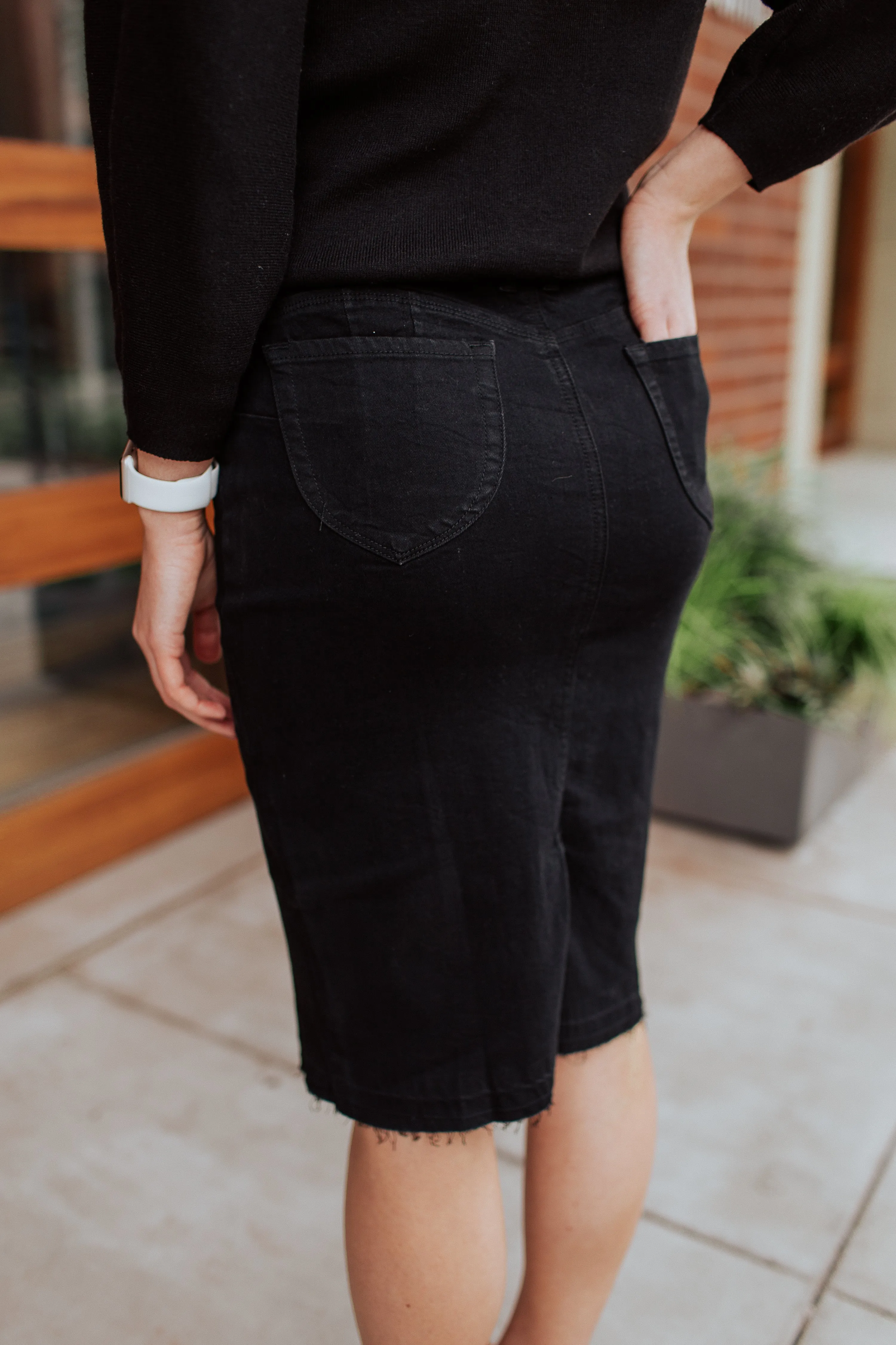 Joelle Distressed Denim Skirt in Black