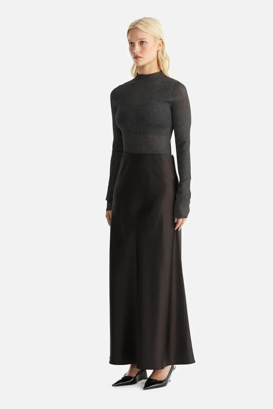Logan Satin Maxi Skirt Black