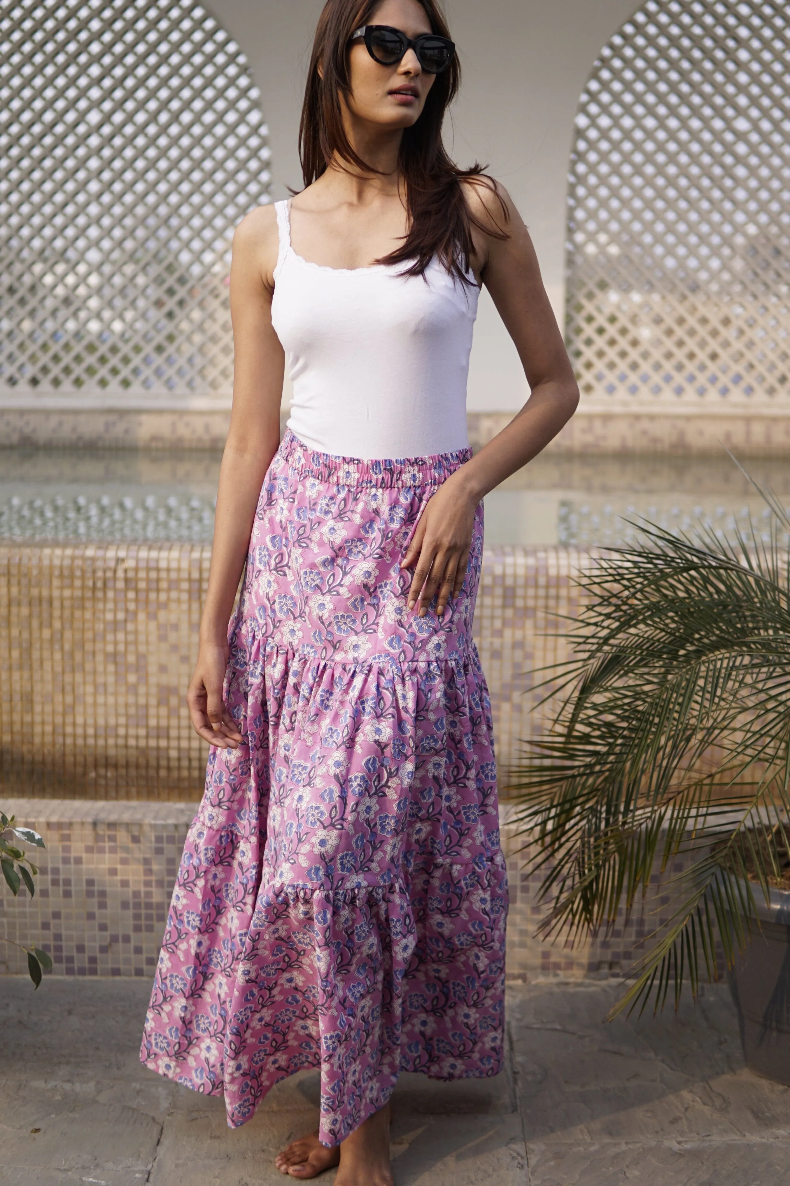 Maxi skirt, cotton block print maxi skirt, beachwear, long skirt, jupe maxi Longue, Pilar