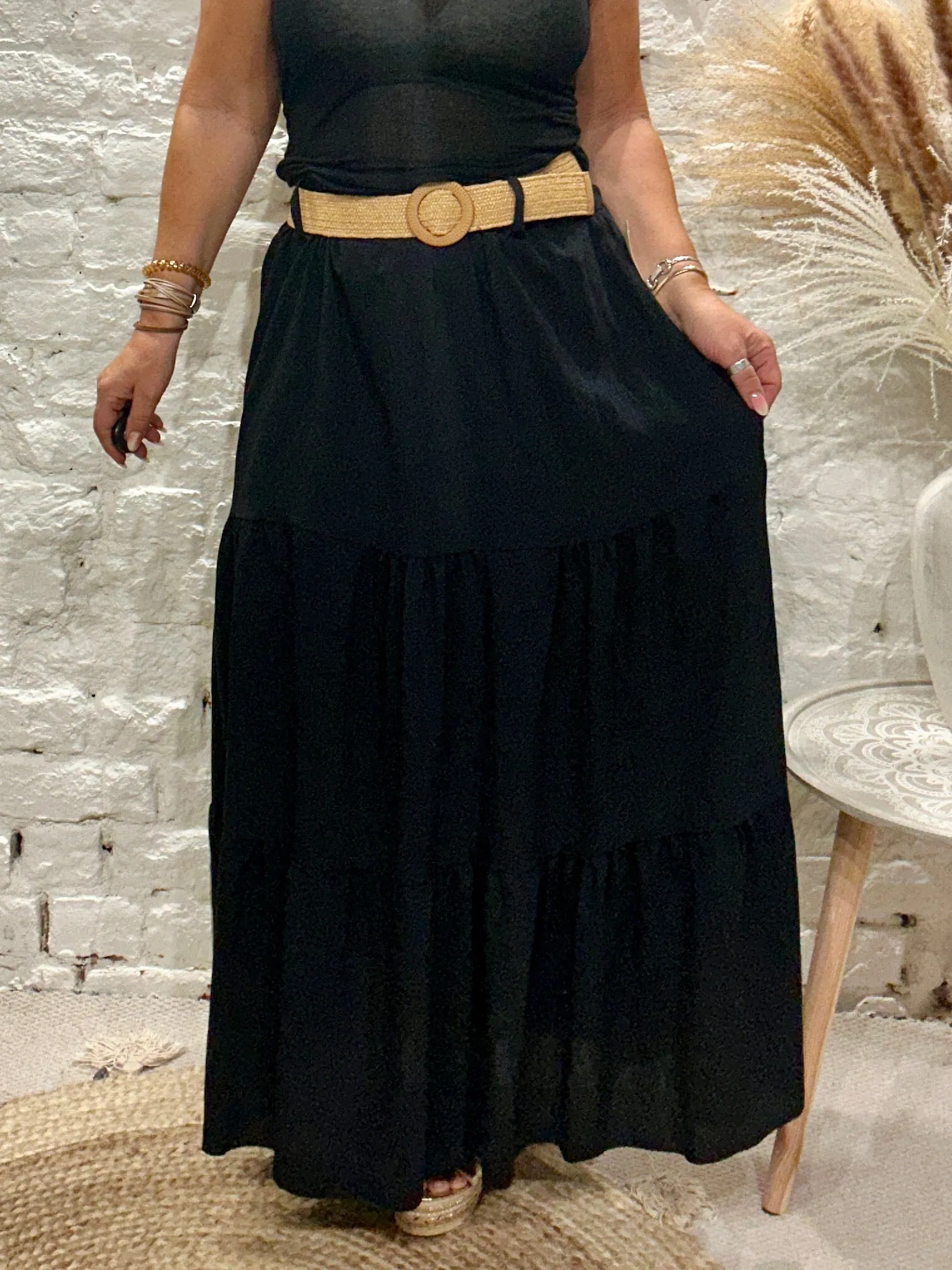 Urban Edge Sandbar Crepe Maxi Skirt With Belt