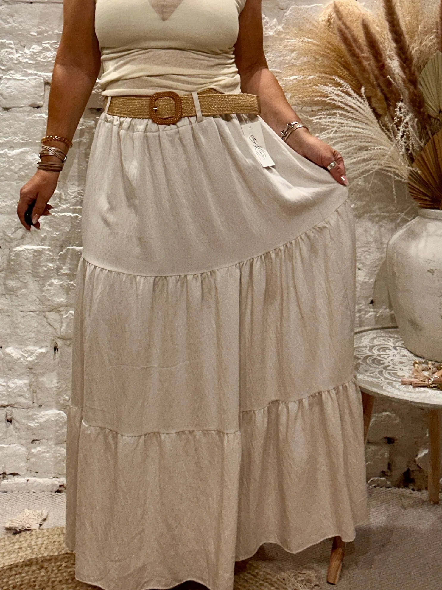 Urban Edge Sandbar Crepe Maxi Skirt With Belt