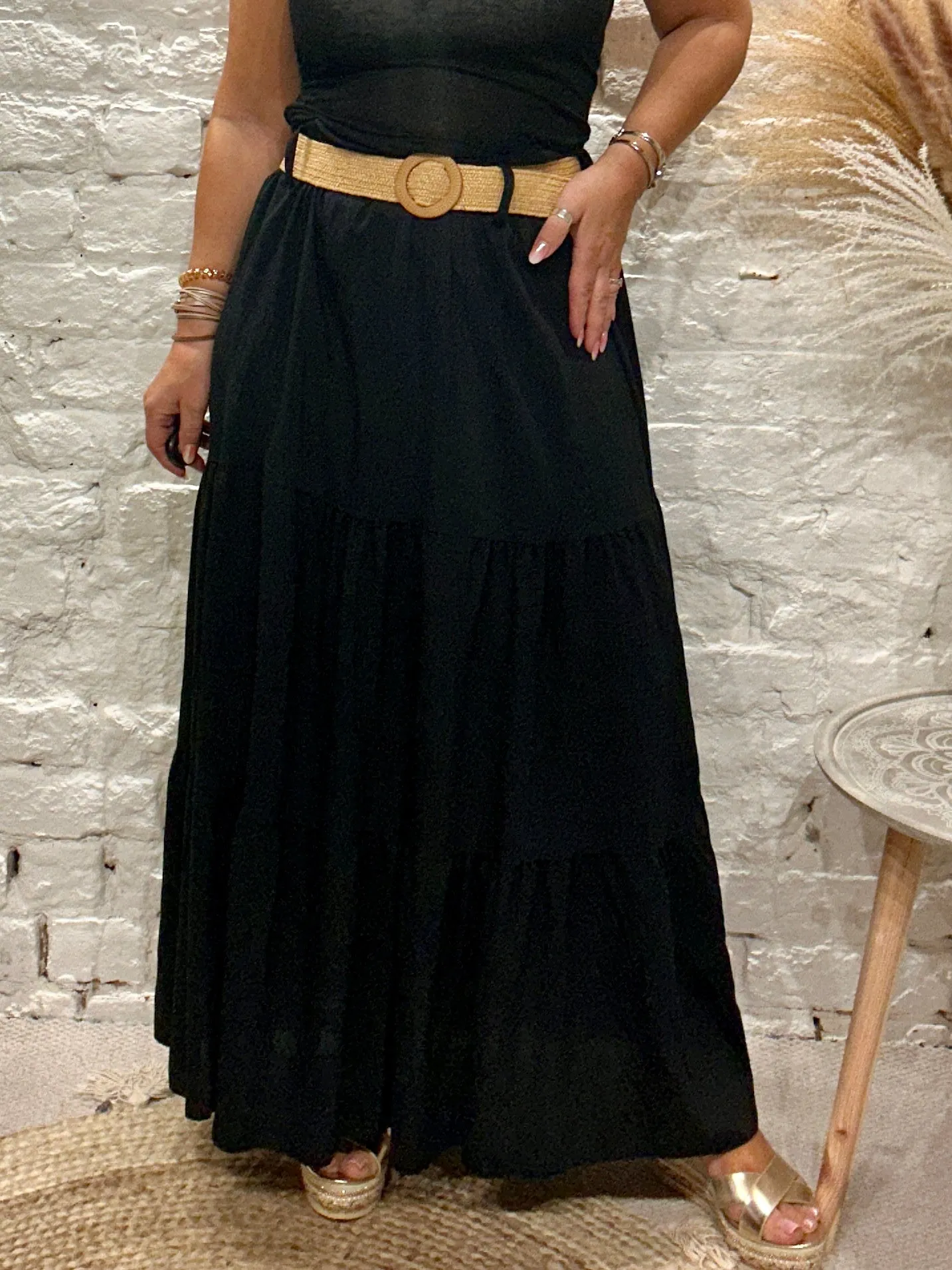 Urban Edge Sandbar Crepe Maxi Skirt With Belt